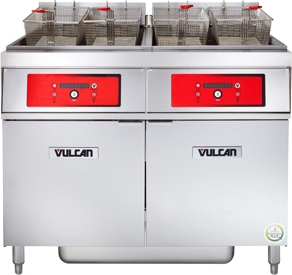 Vulcan - 2-Tank 170-180 lb Total Capacity Electric Floor Fryer, Digital Controls, KleenScreen - 2ER85DF