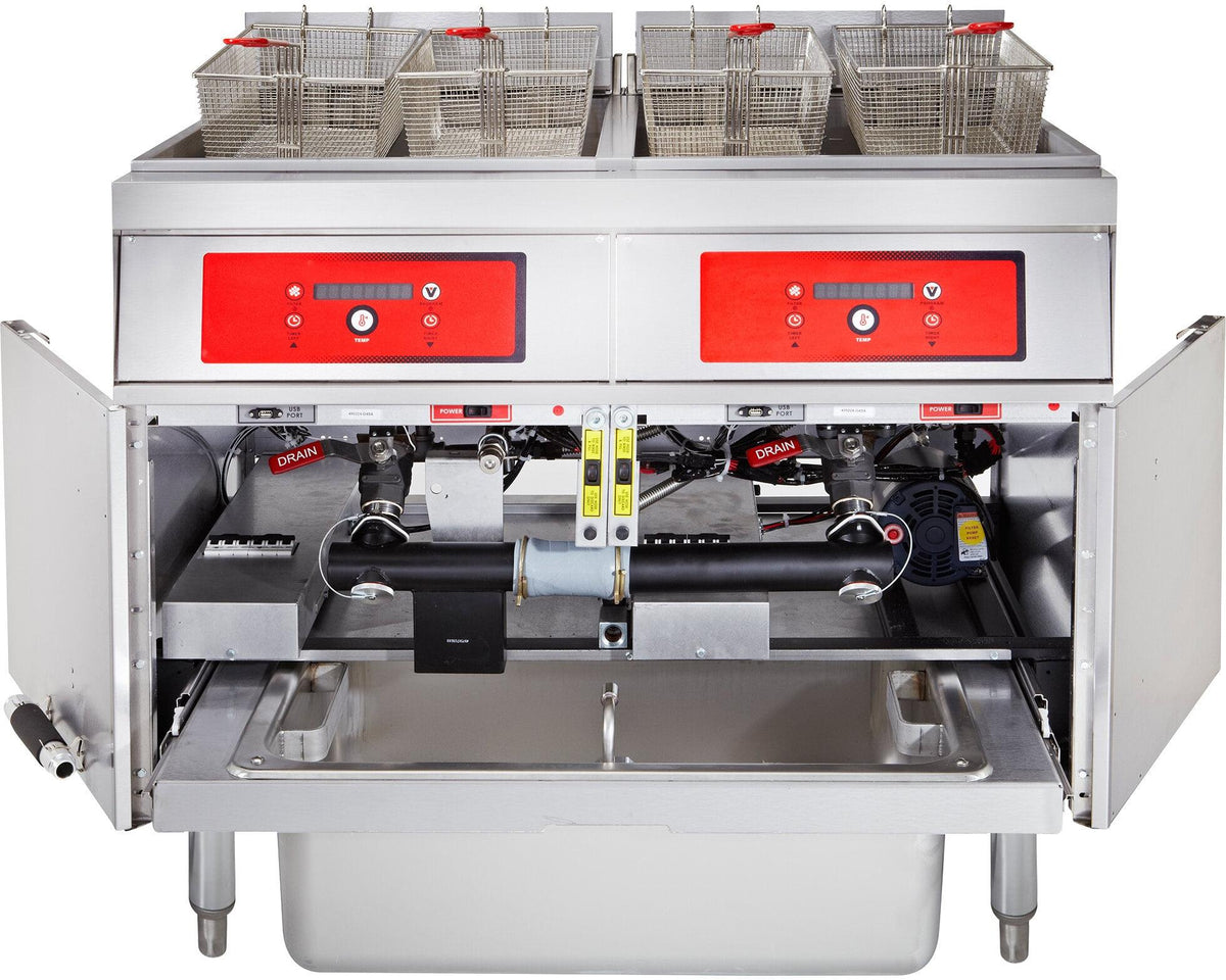 Vulcan - 2-Tank 170-180 lb Total Capacity Electric Floor Fryer, Digital Controls, KleenScreen - 2ER85DF