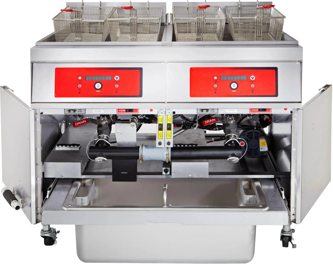 Vulcan - 2-Tank 170-180 lb Total Capacity Electric Floor Fryer, Digital Controls, KleenScreen for 85 - 2ER85DF-2