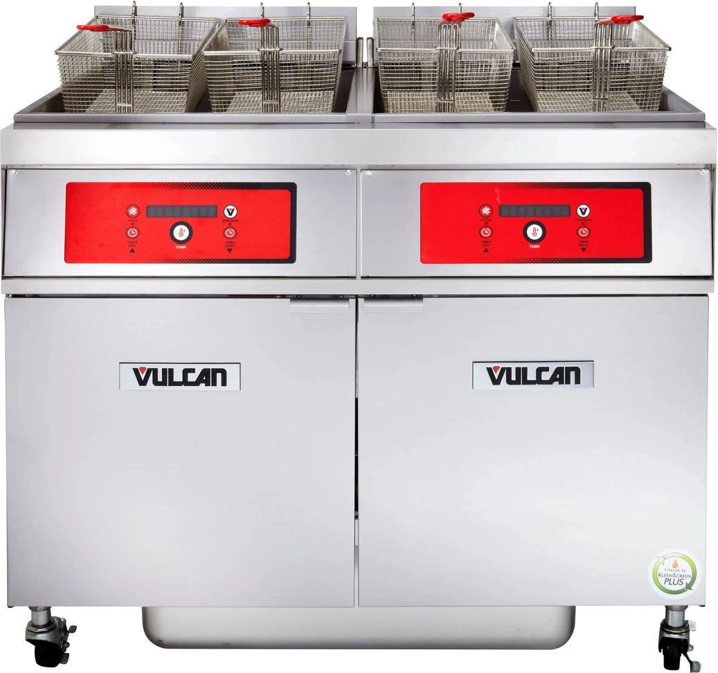 Vulcan - 2-Tank 170-180 lb Total Capacity Electric Floor Fryer, Digital Controls, KleenScreen for 85 - 2ER85DF-2