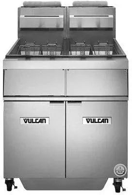 Vulcan - 2-Tank 90-100 lb Total Capacity Gas Floor Fryer, Analog Controls, KleenScreen Filtration - 2GRA45AF