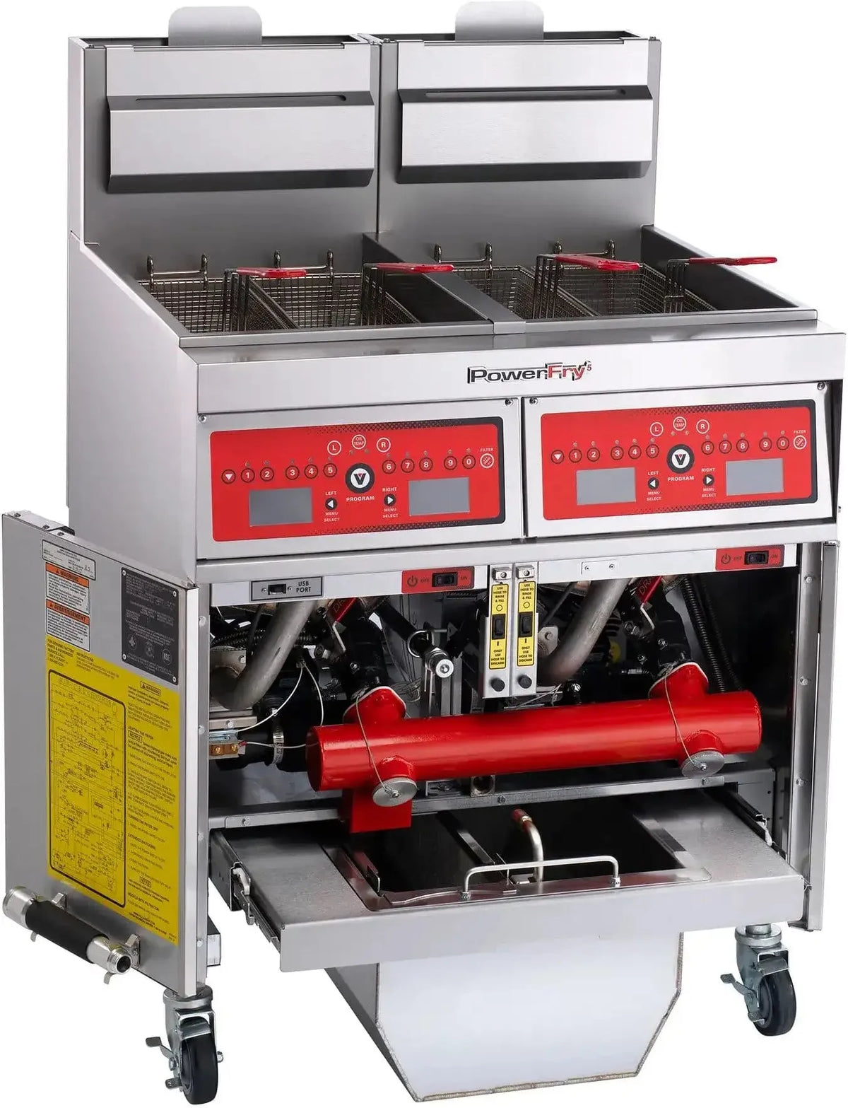 Vulcan - 2-Tank 90-100 lb Total Capacity Gas Floor Fryer, Computer Controls, KleenScreen Filtration - 2VK45CF