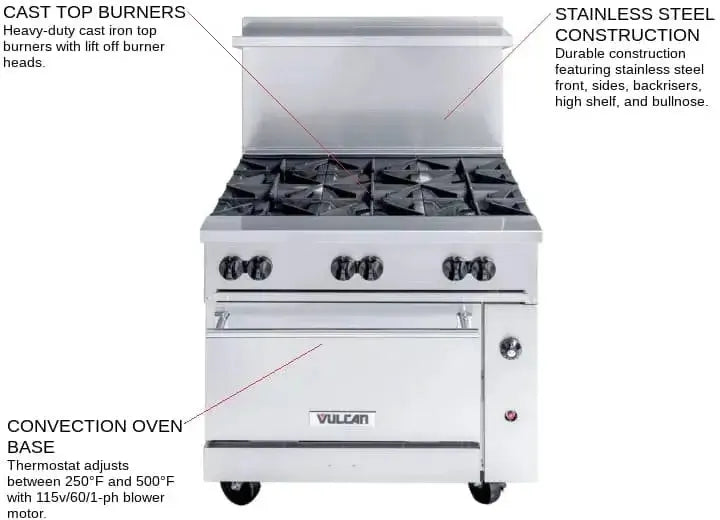 Vulcan - 36" Endurance Gas Range with 6 Burners, Convection Oven - 36C-6B