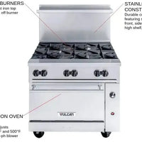 Vulcan - 36" Endurance Gas Range with 6 Burners, Convection Oven - 36C-6B
