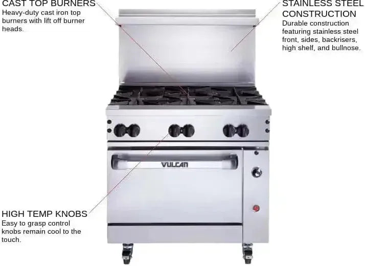 Vulcan - 36" Endurance Gas Range with 6 Burners, Standard Oven - 36S-6B