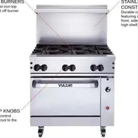 Vulcan - 36" Endurance Gas Range with 6 Burners, Standard Oven - 36S-6B