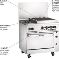 Vulcan - 36" Range- 2 Burners with 24" Charbroiler/Convection Oven -Natural Gas - 36C-2B24CBN
