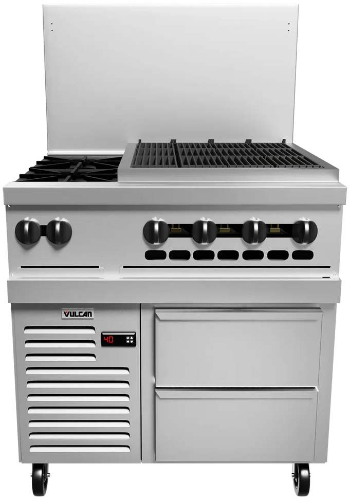 Vulcan - 36" Range- 2 Burners with 24" Charbroiler/REFRIGERATED Base -Natural Gas - 36R-2B24CBN