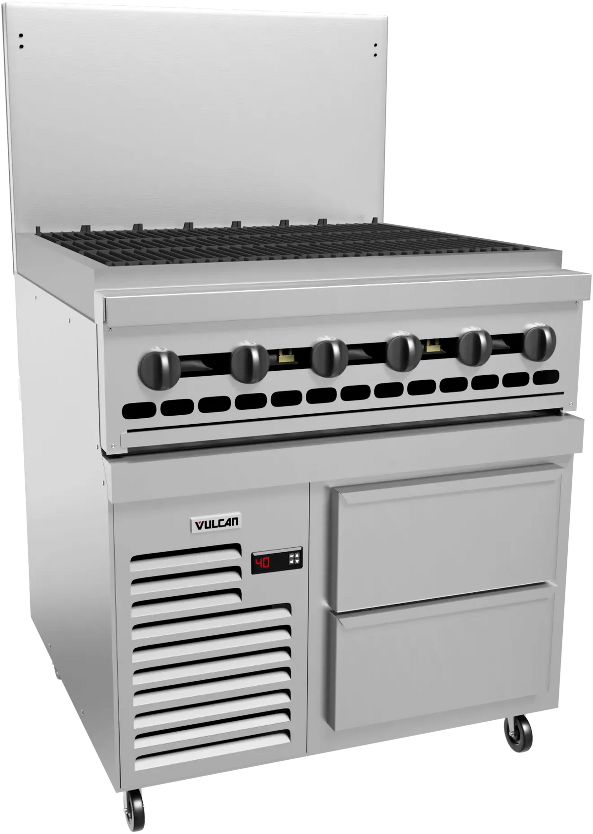 Vulcan - 36" Range with Refrigerated Base, 36" Charbroiler - Natural Gas - 36R-36CBN