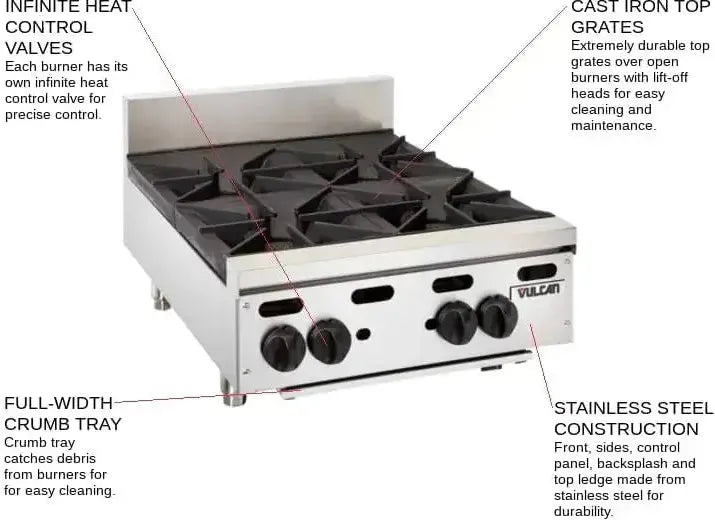 Vulcan - 4 Burners Countertop Gas Hotplate / Range with Manual Controls - VHP424