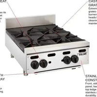 Vulcan - 4 Burners Countertop Gas Hotplate / Range with Manual Controls - VHP424