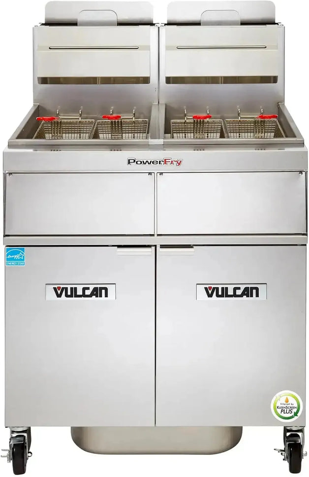 Vulcan - 4-Tank 180-200 lb Total Capacity Nat. Gas Floor Fryer, Computer Controls, KleenScreen - 4TR45CF