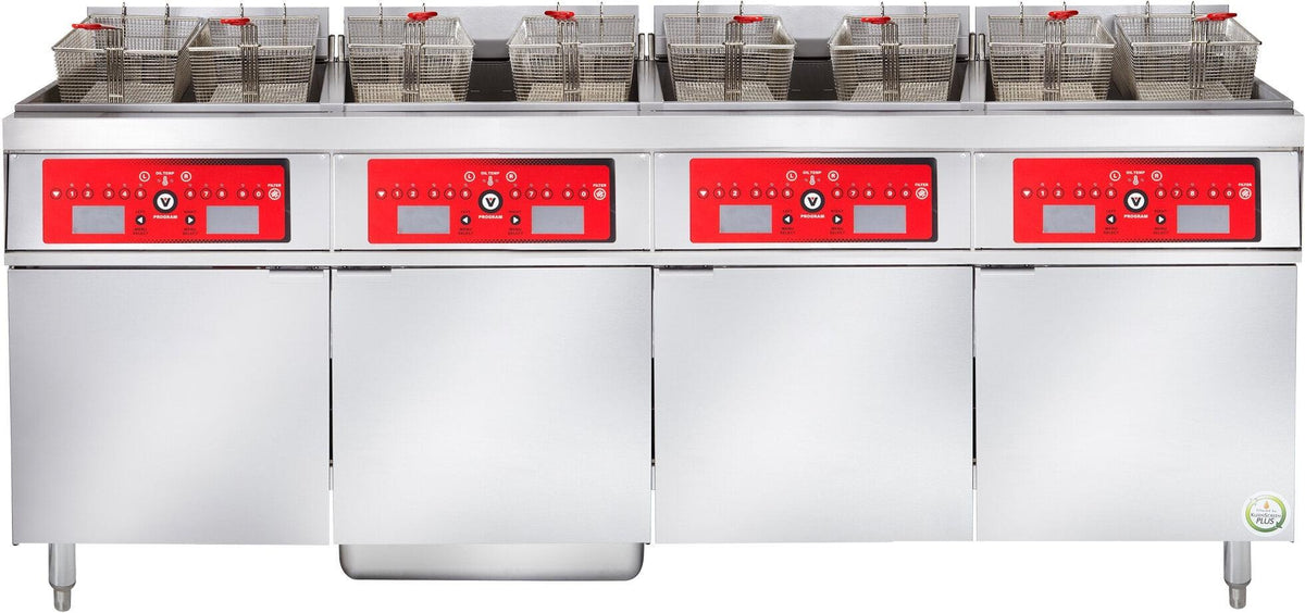 Vulcan - 4-Tank 200 lb Total Capacity Electric Floor Fryer, Computer Controls, KleenScreen Filtration - 4ER50CF