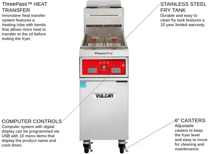Vulcan - 45-50 lb Capacity Natural Gas Floor Fryer, Computer Controls, No Filtration System - 1TR45C