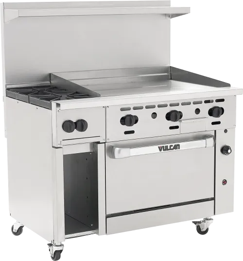 Vulcan - 48" Endurance Nat. Gas Range with 2 Burners, 36" T-Stat Griddle, Convection Oven - 48C-2B36GTN