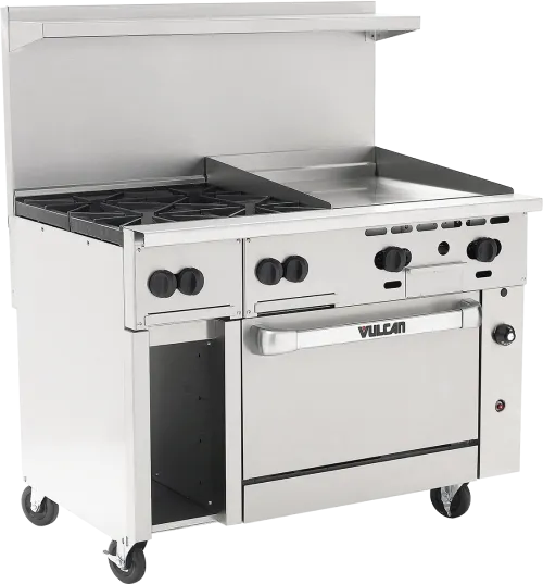 Vulcan - 48" Endurance Nat. Gas Range with 4 Burners, 24" T-Stat Griddle, Convection Oven - 48C-4B24GTN
