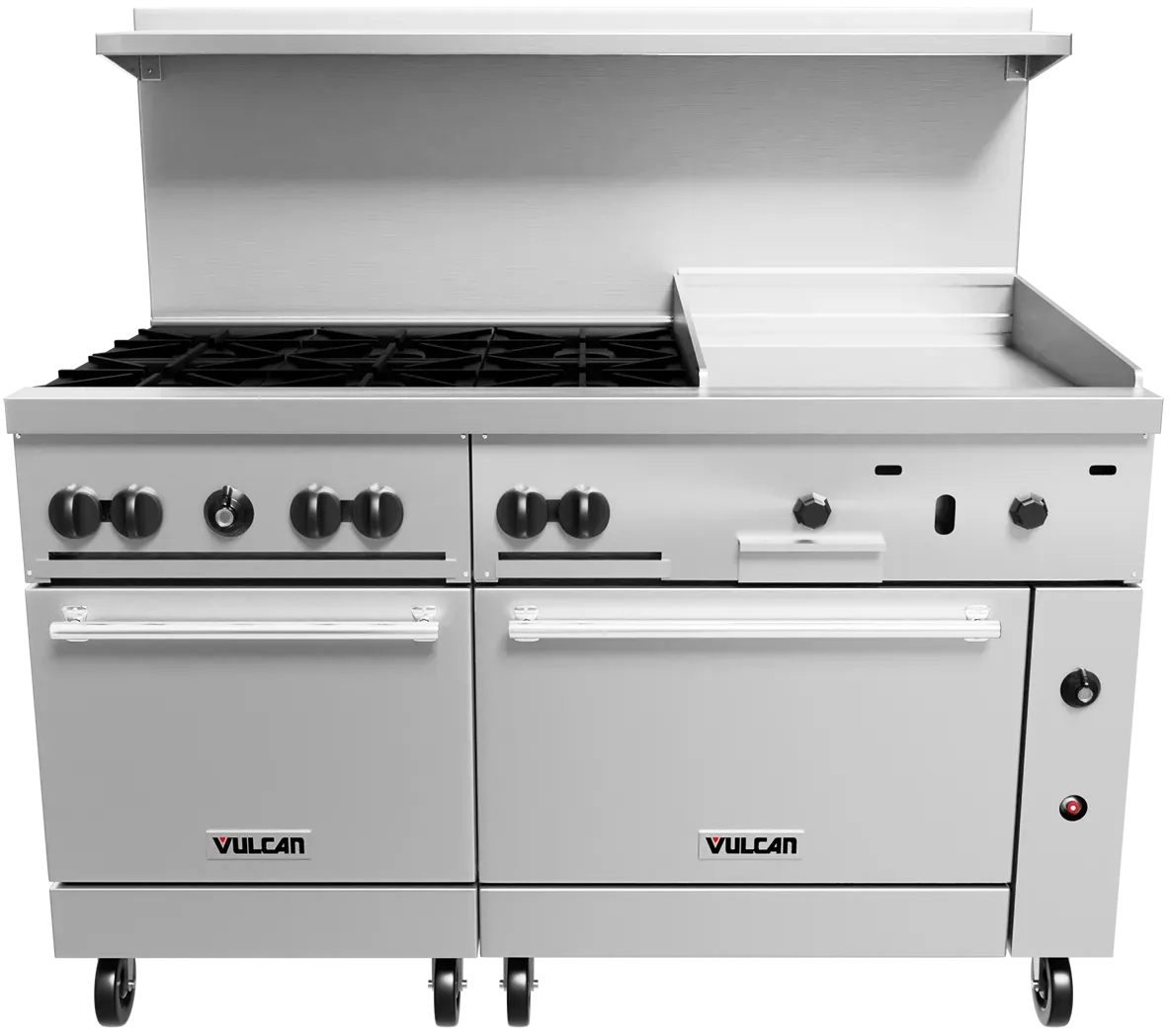 Vulcan - 60" Endurance LP Gas Range with 6 Burners, 24" Thermostatic Griddle, 2 Standard Ovens - 60SS-6B24GTP