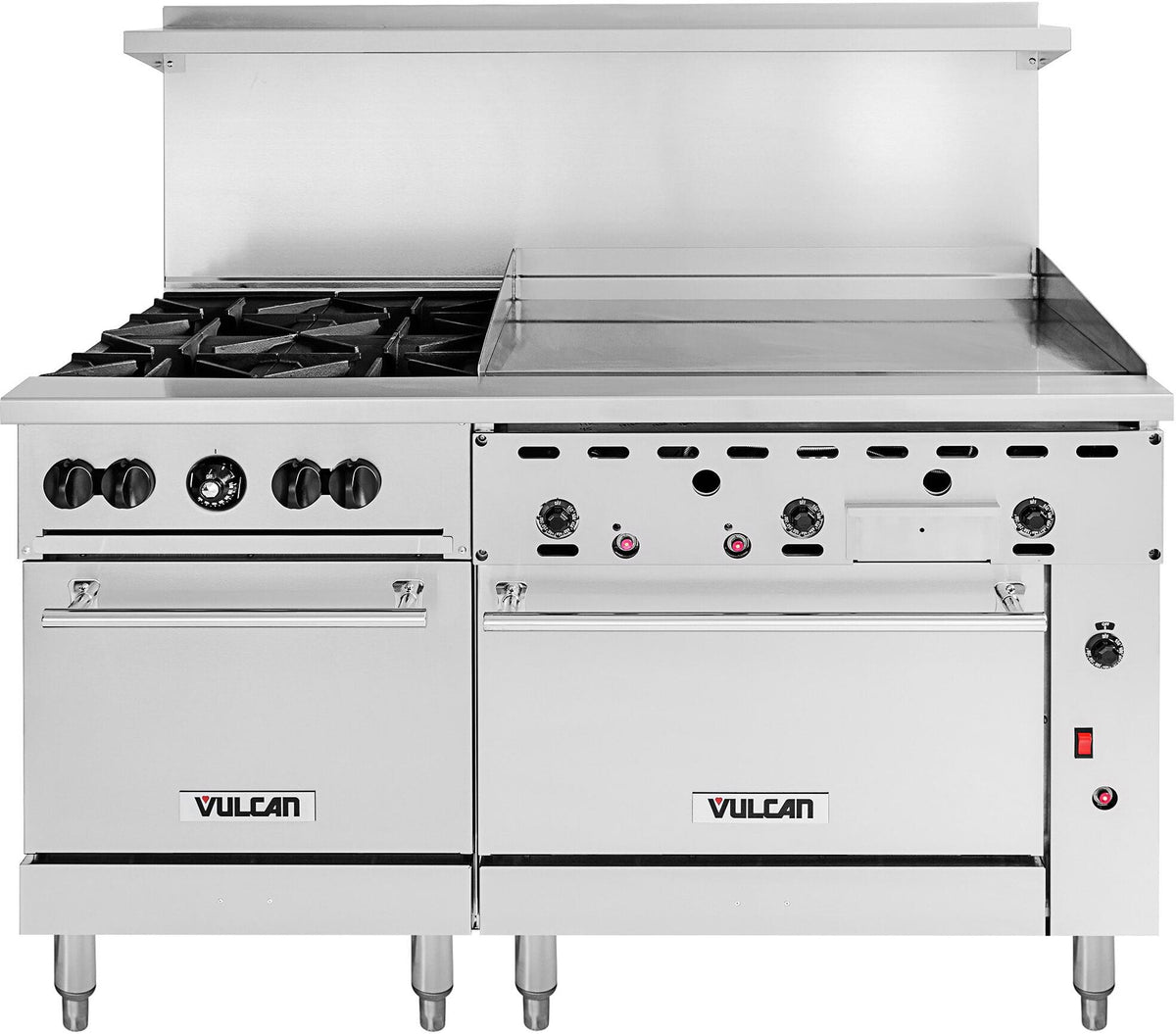 Vulcan - 60" Endurance Natural Gas Range with 4 Burners, 36" Manual Griddle, Convection Oven - 60SC-4B36GN