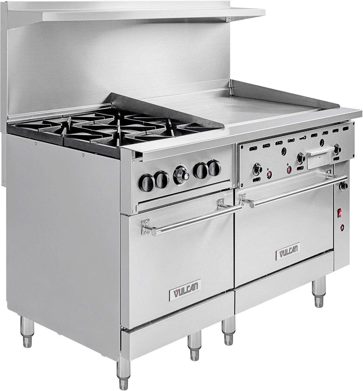 Vulcan - 60" Endurance Natural Gas Range with 4 Burners, 36" Manual Griddle, Convection Oven - 60SC-4B36GN