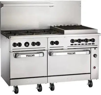 Vulcan - 60" Range - 6 Burners with 24" Charbroiler with 2 Standard Oven - Natural Gas - 60SS-6B24CBN