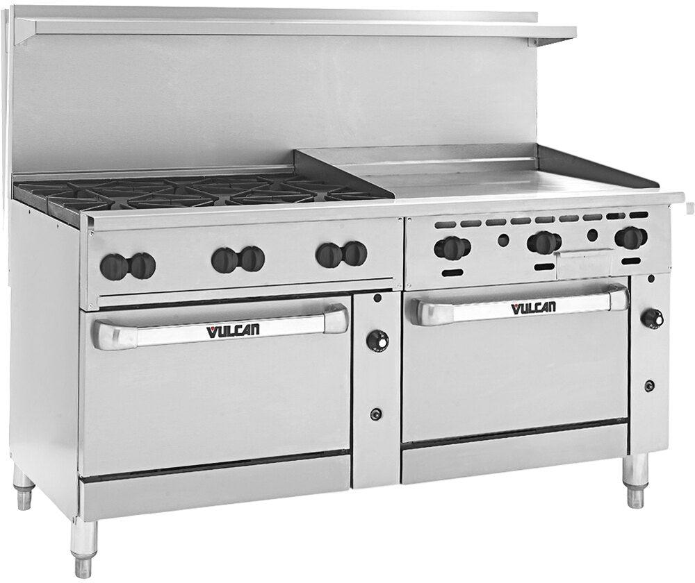Vulcan - 72" Endurance LP Gas Range with 6 Burners, 36" Manual Griddle, 2 Standard Ovens - 72SS-6B36GP