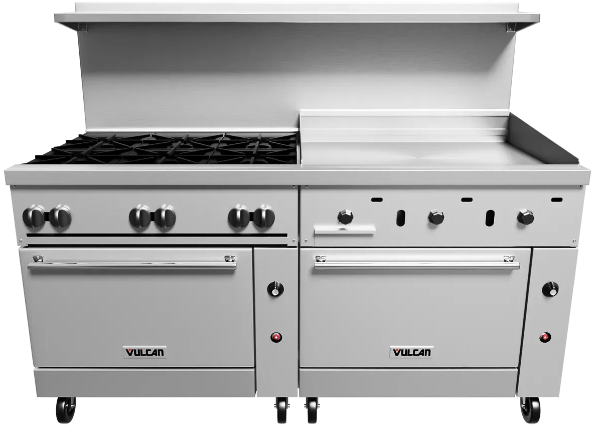 Vulcan - 72" Endurance LP Gas Range with 6 Burners, 36" Thermostatic Griddle, 2 Conv. Ovens - 72CC-6B36GTP
