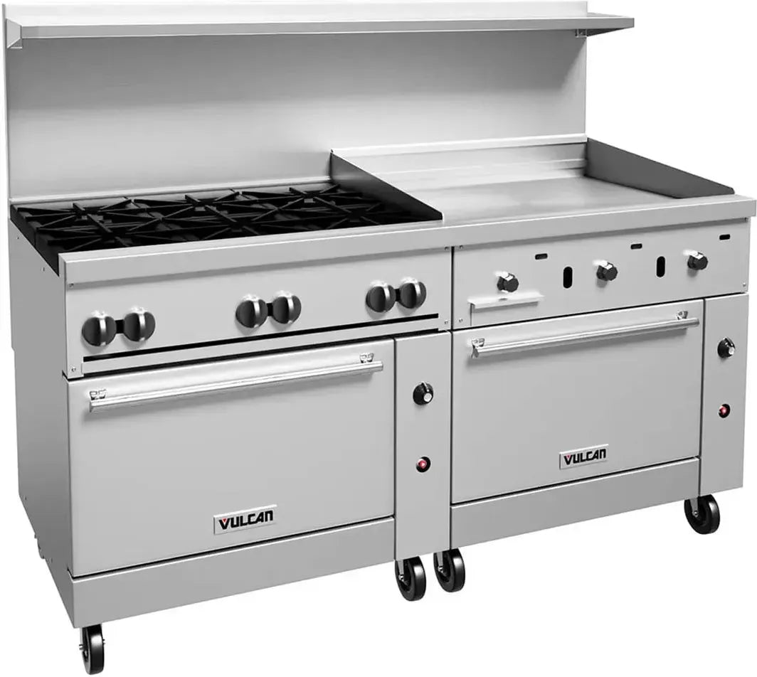 Vulcan - 72" Endurance Natural Gas Range with 6 Burners, 36" Thermostatic Griddle - 72RS-6B36GTN