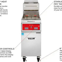 Vulcan - 85-90 lb Capacity Natural Gas Floor Fryer, Computer Controls, No Filtration System - 1VK85C