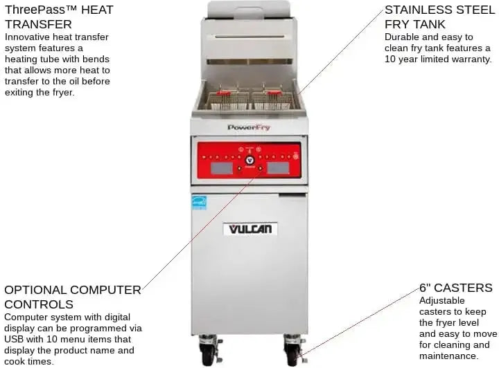 Vulcan - PowerFry3 51 - 90 lb. Gas Floor Model Full Pot Fryer with Solid State Controls for 85 lb Fryers - 1TR85AF