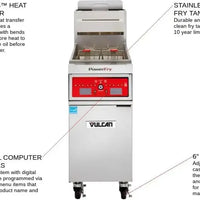 Vulcan - PowerFry3 51 - 90 lb. Gas Floor Model Full Pot Fryer with Solid State Controls for 85 lb Fryers - 1TR85AF