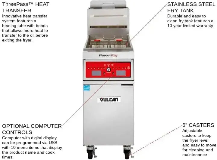 Vulcan - PowerFry3 65 lb. Gas Floor Model Full Pot Fryer with Solid State Controls - 1TR65A