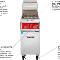 Vulcan - PowerFry5 51 - 90 lb. Gas Floor Model Full Pot Fryer with Solid State Controls for 65 lb Fryers - 1VK65AF