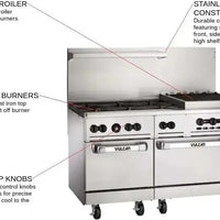 Vulcan - Restaurant Gas Range, 60" Wide with 6 Burners, 24" Charbroiler and 2 Standard Ovens - 60SS-6B24CBP