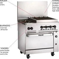Vulcan - Restaurant Gas Range, with 2 Burners, 24" Charbroiler and Standard Oven - 36S-2B24CBP