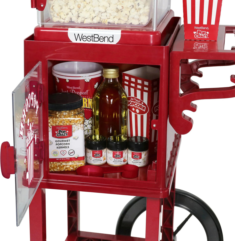 West Bend - 10-Cup Red Compact Popcorn Machine & Cart - PCMC20RD13