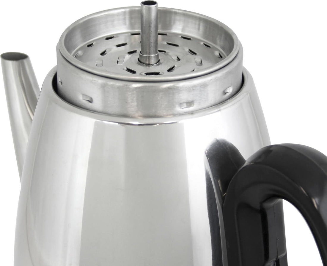 West Bend - 12-Cup Silver Classic Stainless Steel Electric Coffee Percolator with Heat Resistant Handle - 54159