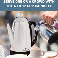 West Bend - 12-Cup Silver Classic Stainless Steel Electric Coffee Percolator with Heat Resistant Handle - 54159