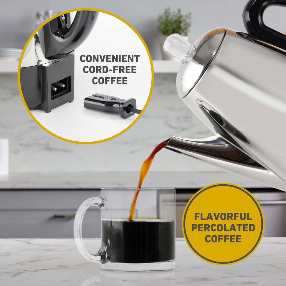 West Bend - 12-Cup Silver Classic Stainless Steel Electric Coffee Percolator with Heat Resistant Handle - 54159