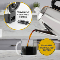 West Bend - 12-Cup Silver Classic Stainless Steel Electric Coffee Percolator with Heat Resistant Handle - 54159