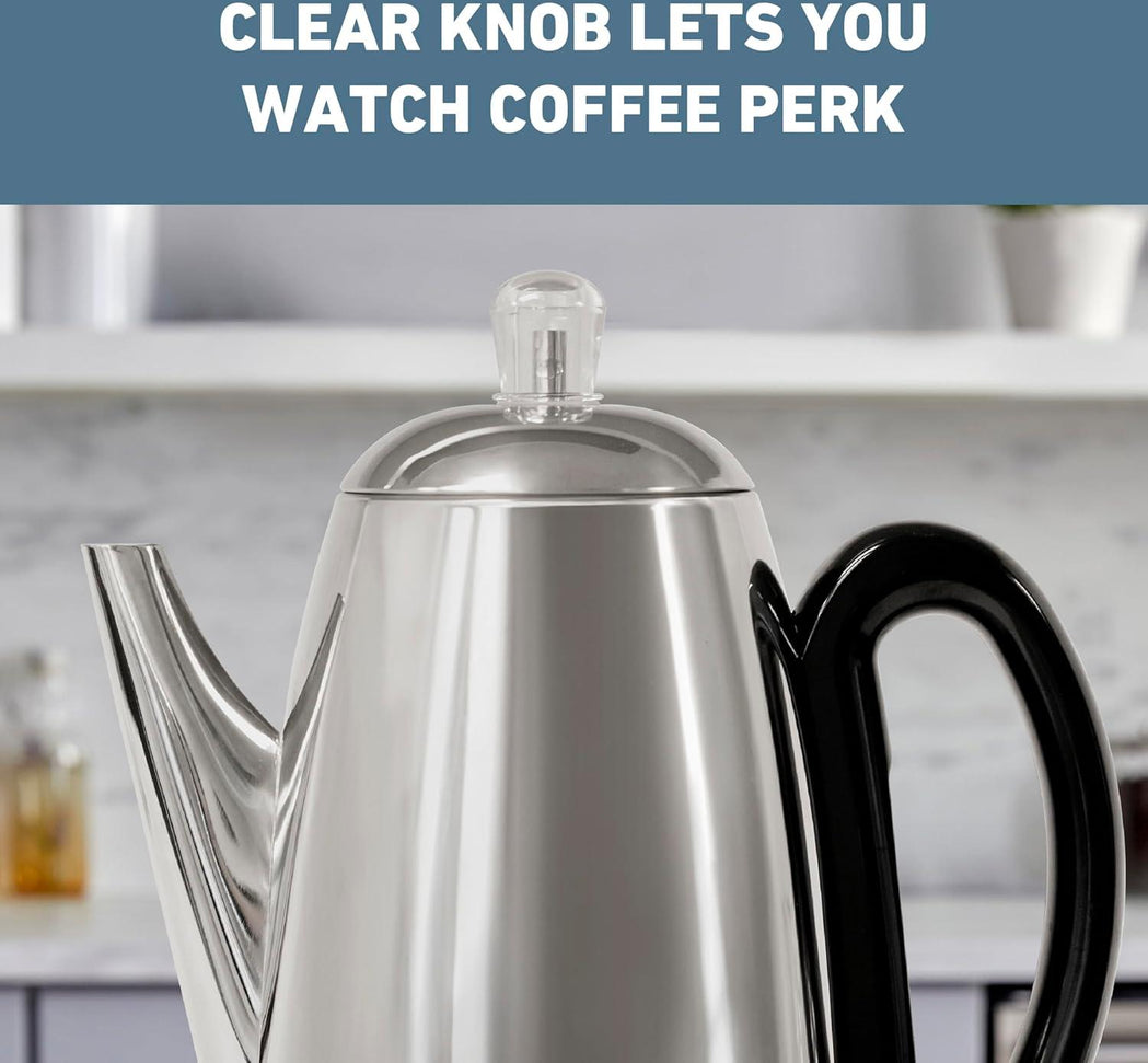 West Bend - 12-Cup Silver Classic Stainless Steel Electric Coffee Percolator with Heat Resistant Handle - 54159
