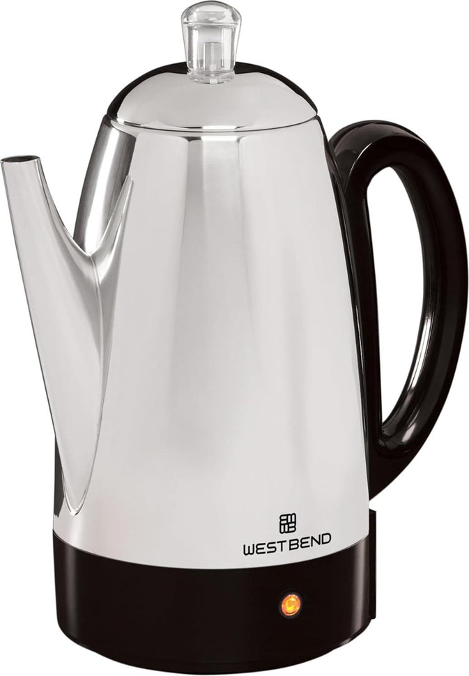 West Bend - 12-Cup Silver Classic Stainless Steel Electric Coffee Percolator with Heat Resistant Handle - 54159