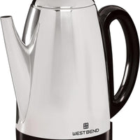 West Bend - 12-Cup Silver Classic Stainless Steel Electric Coffee Percolator with Heat Resistant Handle - 54159