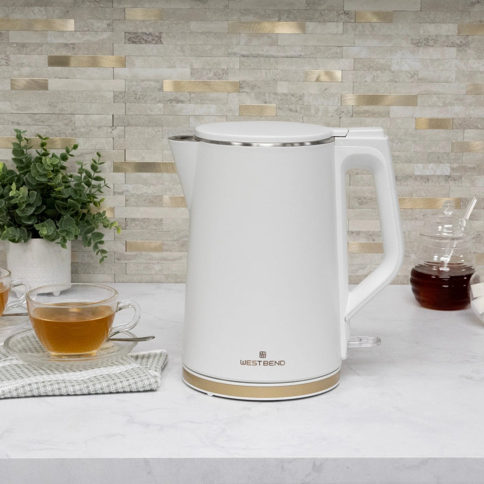 West Bend - 1.5 L White & Gold Electric Kettle - KTWB2LWG13