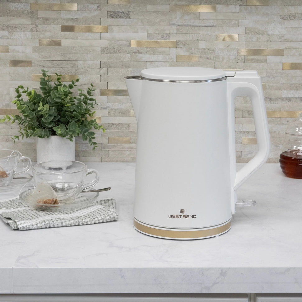 West Bend - 1.5 L White & Gold Electric Kettle - KTWB2LWG13