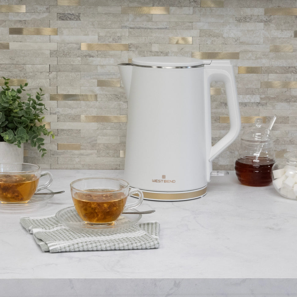West Bend - 1.5 L White & Gold Electric Kettle - KTWB2LWG13