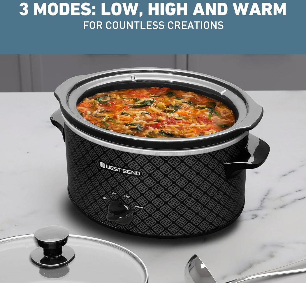 West Bend - 6 QT Ceramic Black Manual Slow Cooker - SCWB6QPTBK13