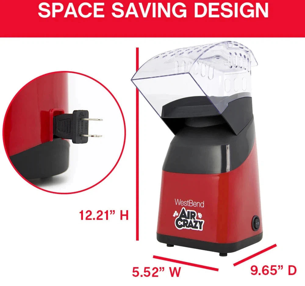 West Bend - 4 QT Red Air Crazy Hot Air Popcorn Machine - PC8448RD13