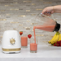 West Bend - 48 Oz Glass Jar White & Gold Multi-Function Blender with Travel Cup - BLWB48WG13