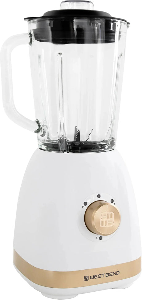 West Bend - 48 Oz Glass Jar White & Gold Multi-Function Blender with Travel Cup - BLWB48WG13
