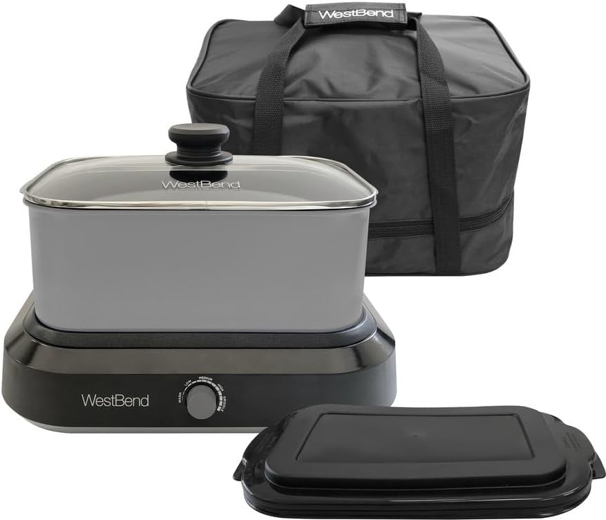 West Bend - 5 QT Black & Silver Versatility Slow Cooker with Tote Travel Bag - 87905